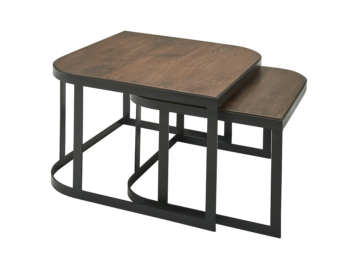 Salontafel set van 2 - Mango massief hout donkerbruin - Industriële stijl