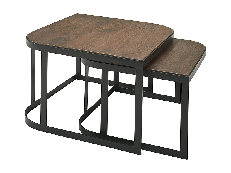 set de 2 tables basses table de salon en bois massif / métal manguier dark | Table gigogne