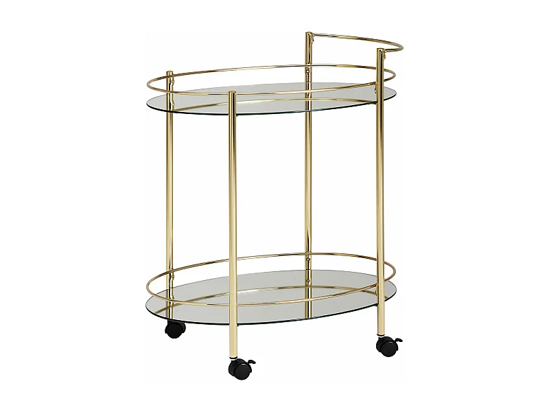 design serveerwagen goud 67x79 cm Mobile Mini Bar | Bijzettafel op wielen Restauratierijtuig met witglazen blad Keukenwagen | Theewagen met matglas