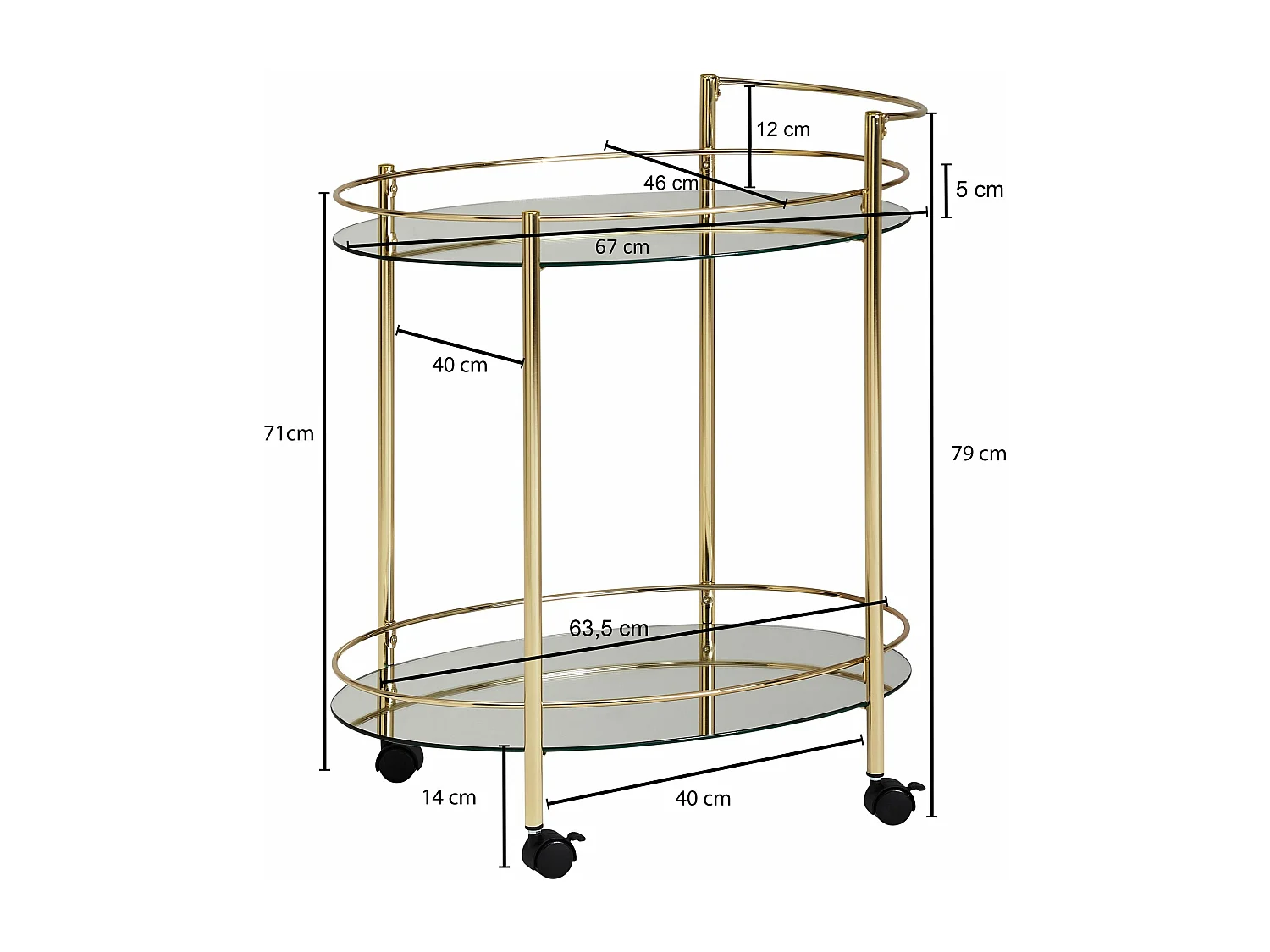 design serveerwagen goud 67x79 cm Mobile Mini Bar | Bijzettafel op wielen Restauratierijtuig met witglazen blad Keukenwagen | Theewagen met matglas