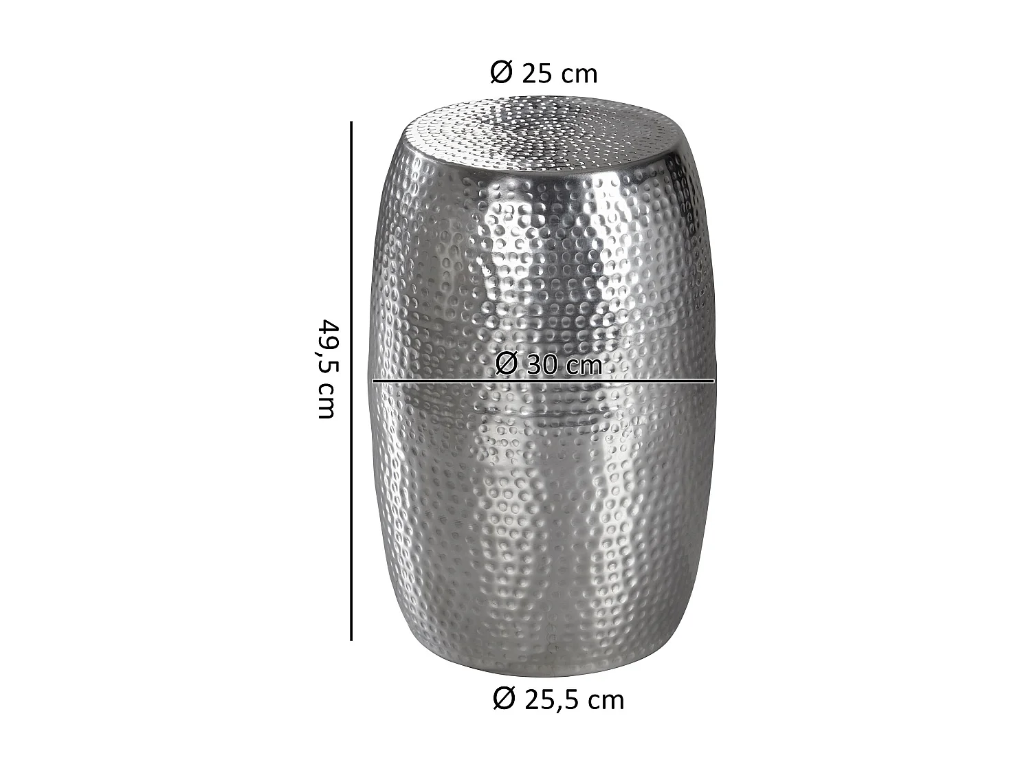 Beistelltisch 30x49,5x30cm Aluminium Silber Dekotisch orientalisch rund, Kleiner Hammerschlag