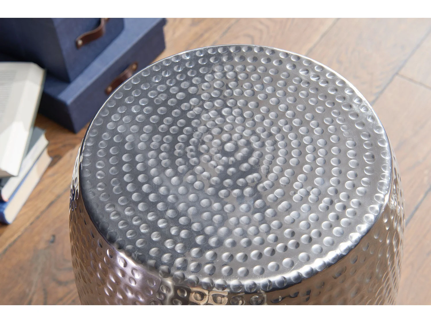 Beistelltisch 30x49,5x30cm Aluminium Silber Dekotisch orientalisch rund, Kleiner Hammerschlag