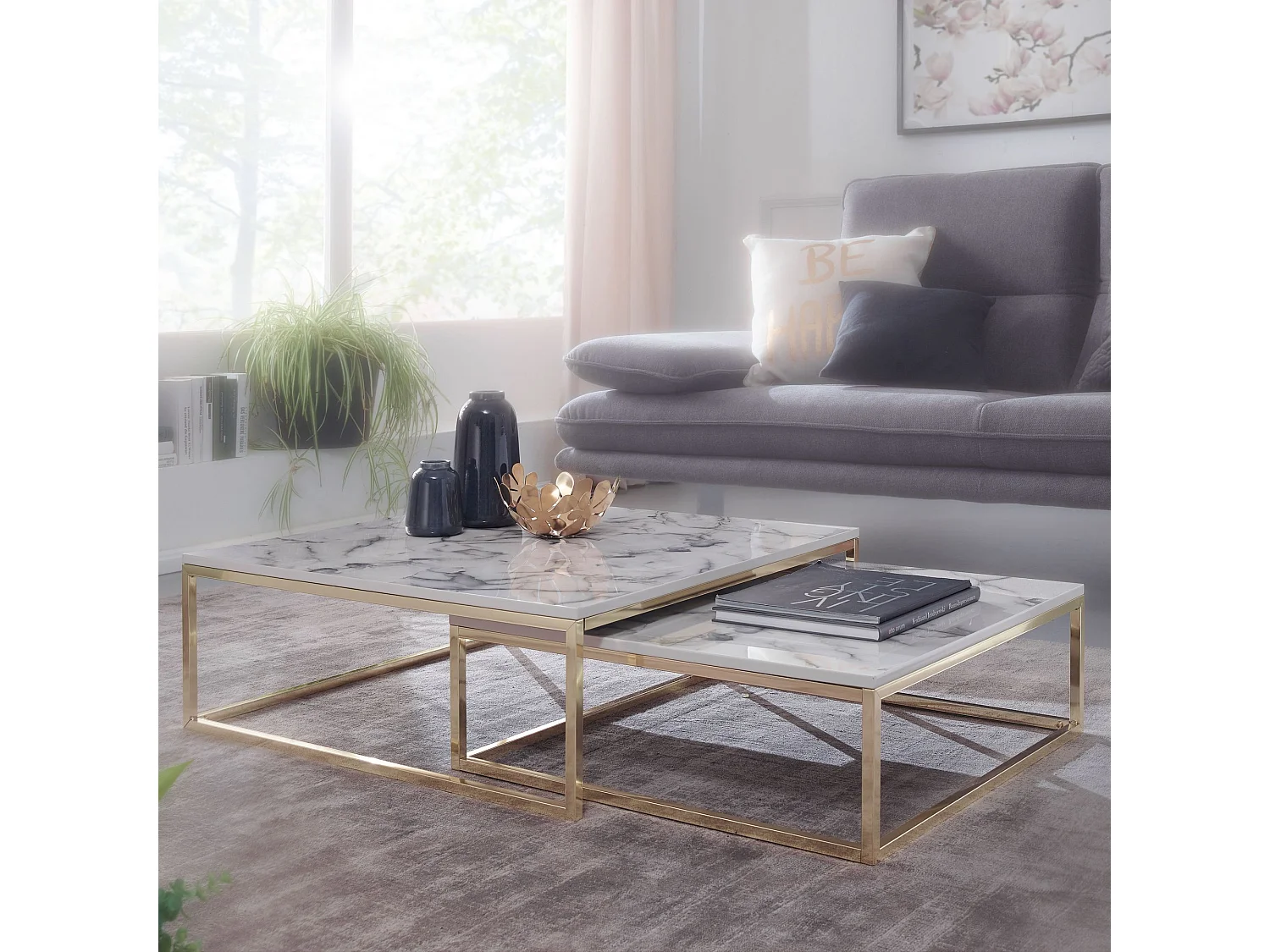 table basse design set de 2 optiques en marbre blanc angulaire | Tables basses Structure de table