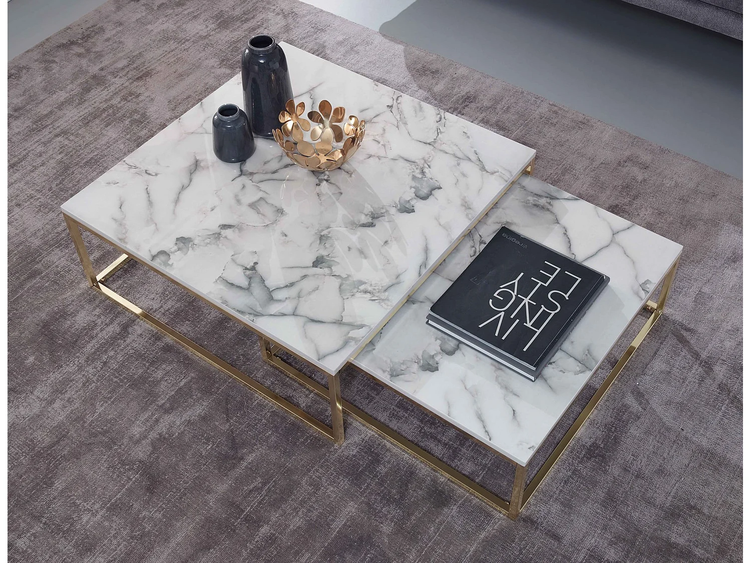 table basse design set de 2 optiques en marbre blanc angulaire | Tables basses Structure de table