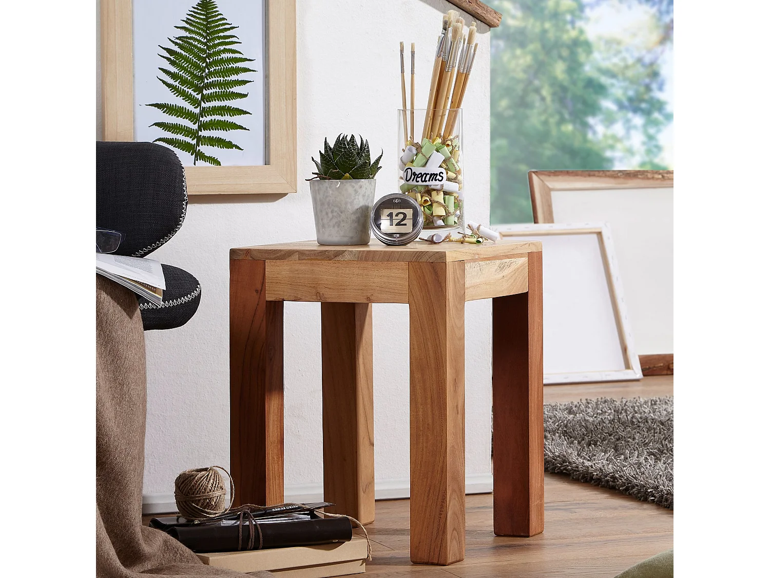 table d'appoint MUMBAI en bois massif d'acacia 35 x 35 cm table de salon design table basse de