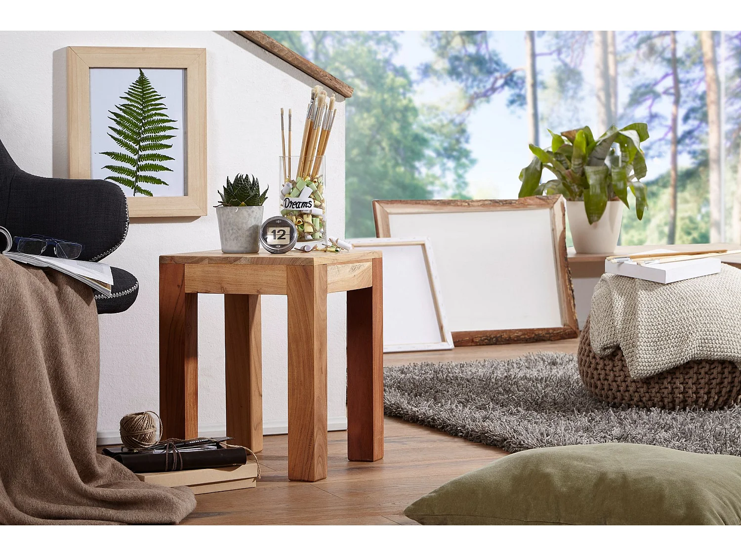 table d'appoint MUMBAI en bois massif d'acacia 35 x 35 cm table de salon design table basse de