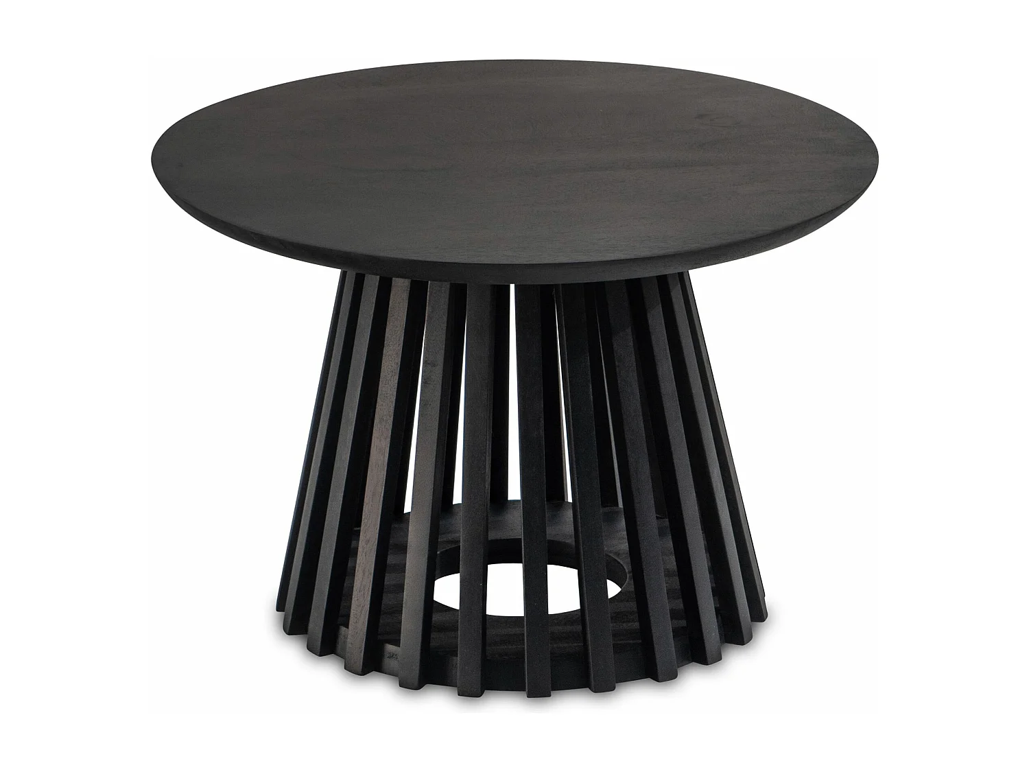 Salontafel 60x60x41 cm Mango massief hout zwarte salontafel rond | Design woonkamertafel met rasterframe | Salontafel woonkamer modern