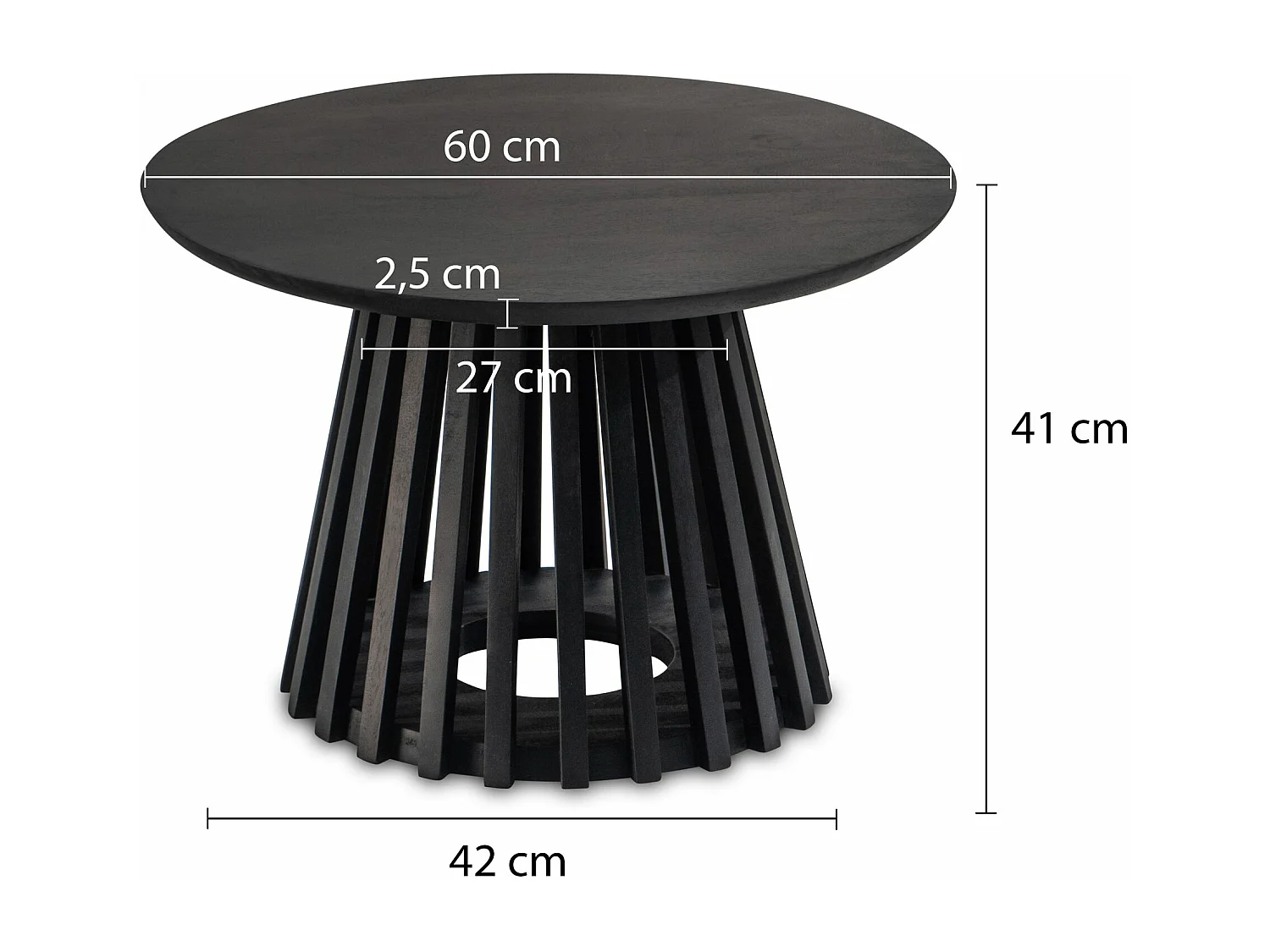 Salontafel 60x60x41 cm Mango massief hout zwarte salontafel rond | Design woonkamertafel met rasterframe | Salontafel woonkamer modern