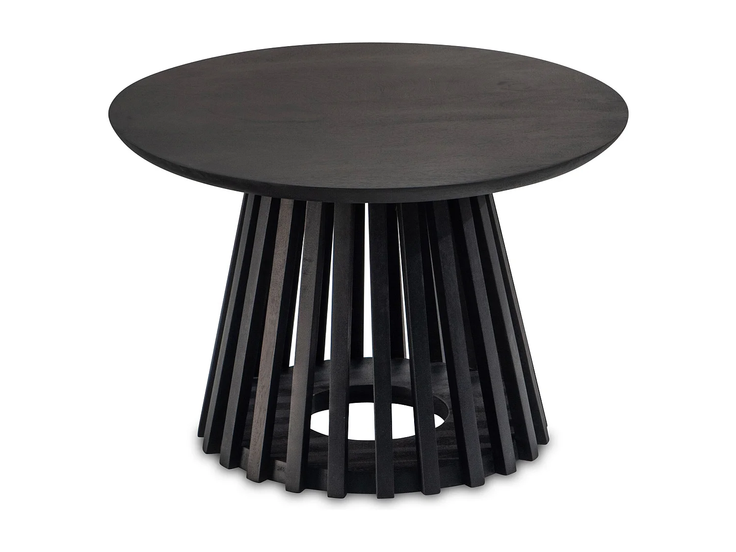 Couchtisch 60x60x41 cm Mango Massivholz Schwarz Sofatisch Rund, Design Wohnzimmertisch mit