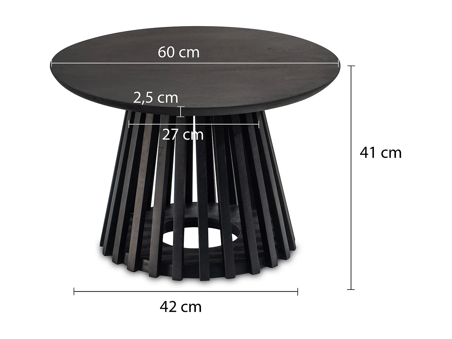 Couchtisch 60x60x41 cm Mango Massivholz Schwarz Sofatisch Rund, Design Wohnzimmertisch mit
