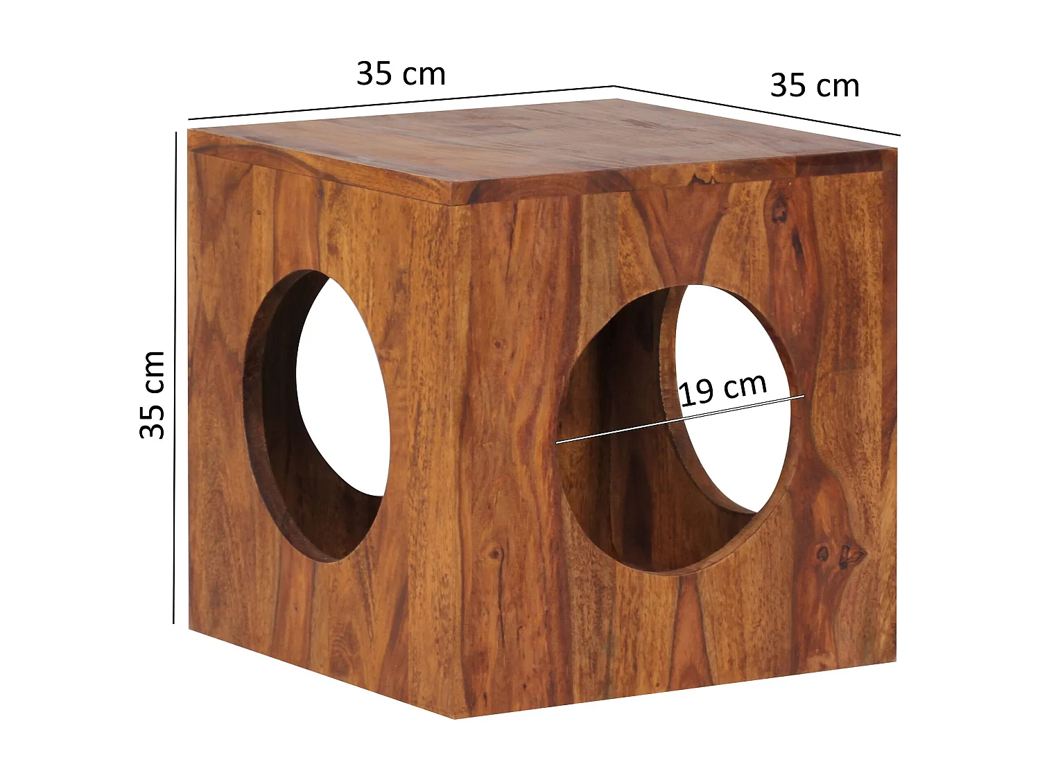 bijzettafel MUMBAI massief hout Sheesham 35x35 cm Cube woonkamertafel design landelijke stijl salontafel vierkant