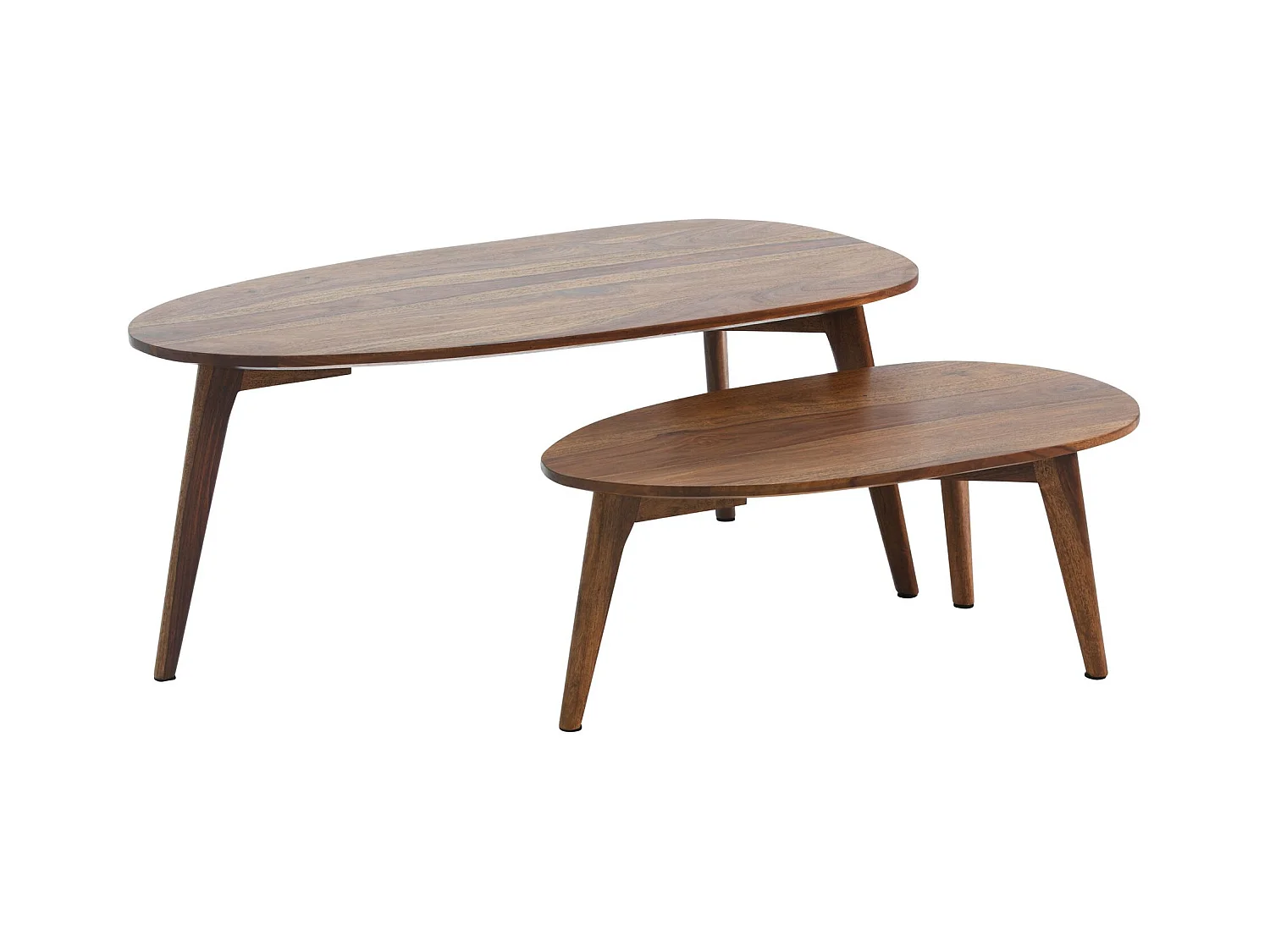 Tafel Set Sheesham Massief Hout Salontafel Set van 2 Niervorm | Tafel Woonkamer Bijzettafel Bruin | Moderne Nesttafel Houten Tafel