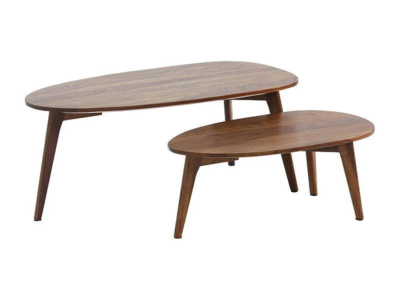 Tafel Set Sheesham Massief Hout Salontafel Set van 2 Niervorm | Tafel Woonkamer Bijzettafel Bruin | Moderne Nesttafel Houten Tafel