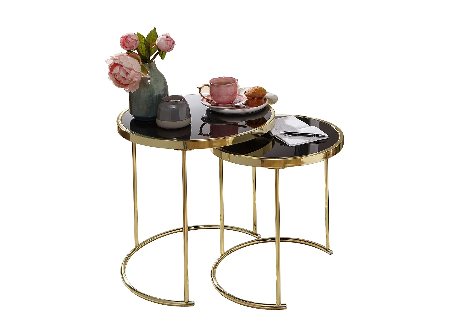 Design Table CORA Table d'appoint noir / or métal / verre | Table basse set de 2 tables | Petite