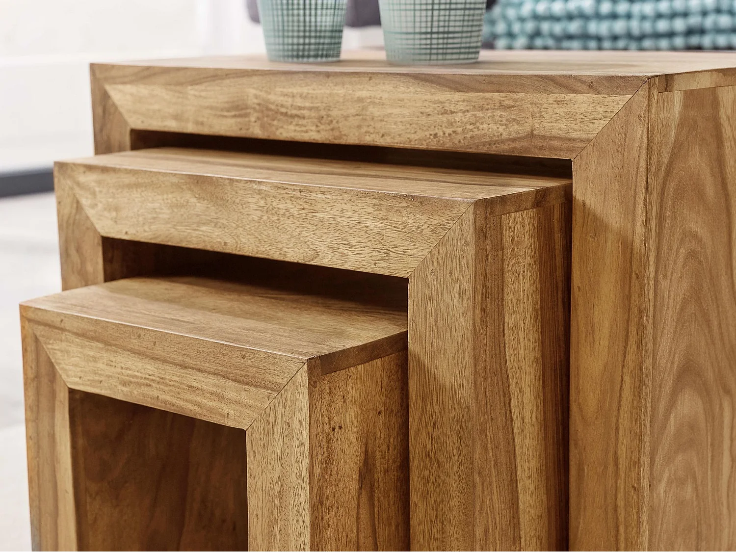 eettafel MUMBAI massief hout acacia 80 cm eettafel design houten tafel keukentafel landelijke stijl donkerbruin