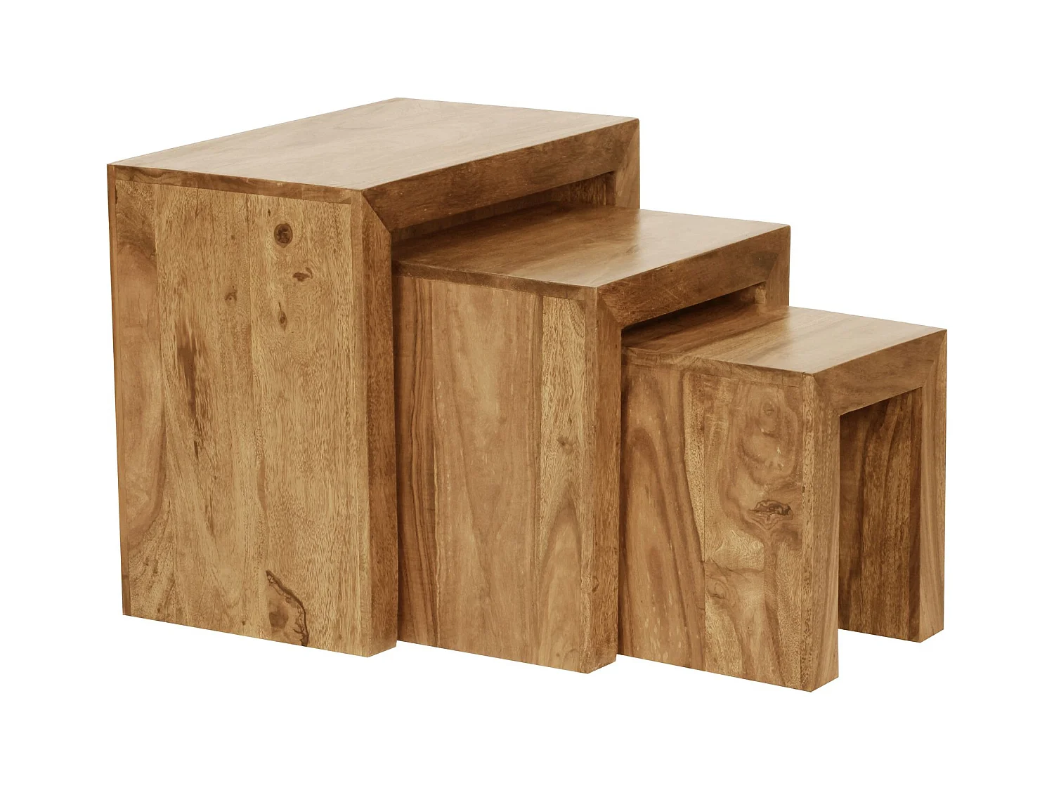 set van 3 bijzettafels MUMBAI massief houten acacia woonkamertafel landelijke stijl bijzettafel donkerbruin natuurlijk hout