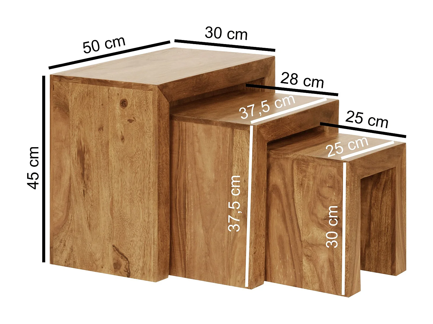 ensemble de 3 tables gigognes MUMBAI table de salon en bois massif d'acacia table d'appoint de