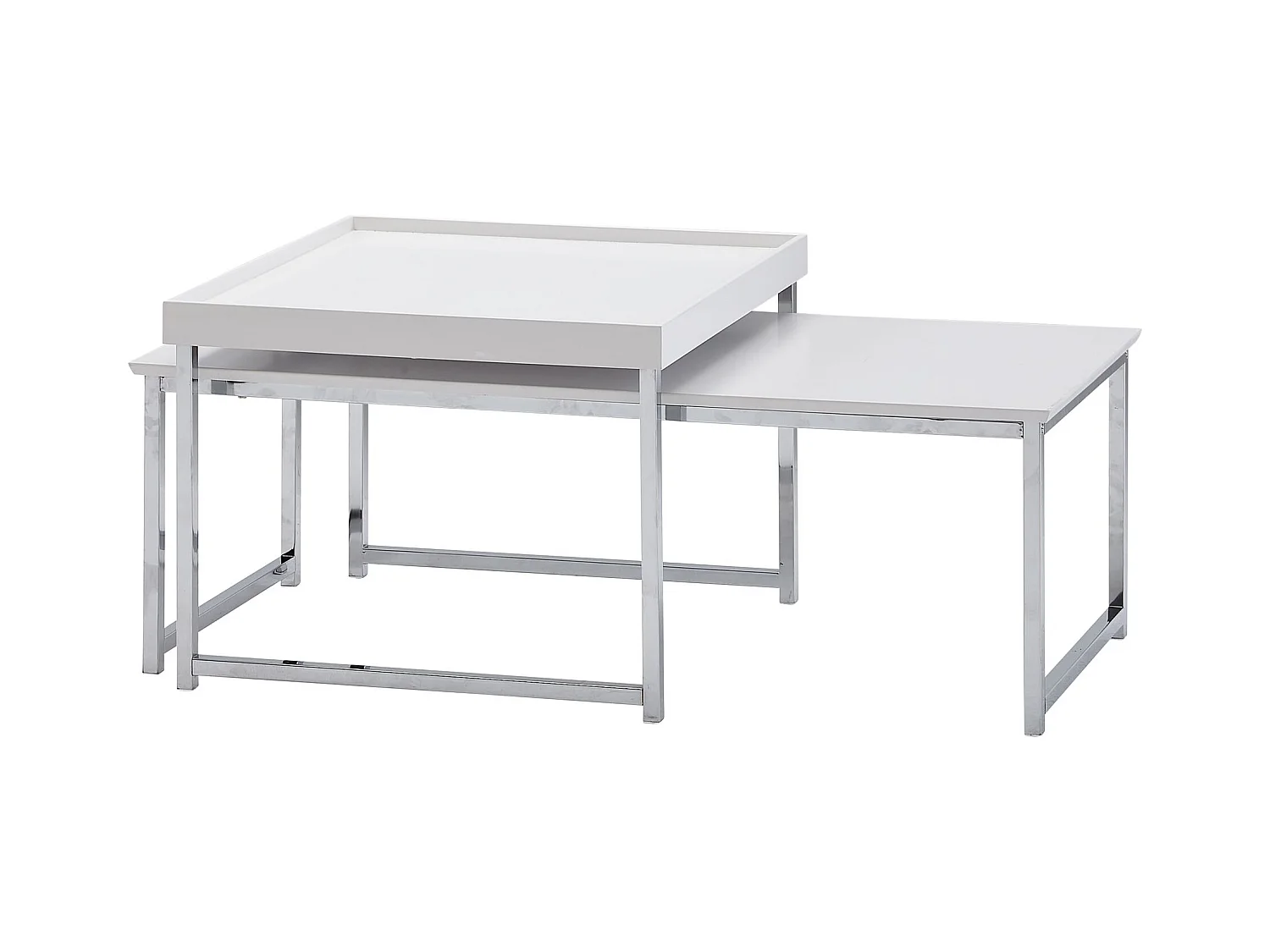 Set van 2 Houten/Metalen Salontafel Vierkant Wit Modern | Bijzettafel 2-delig | Design salontafels | Houten tafel nesttafels