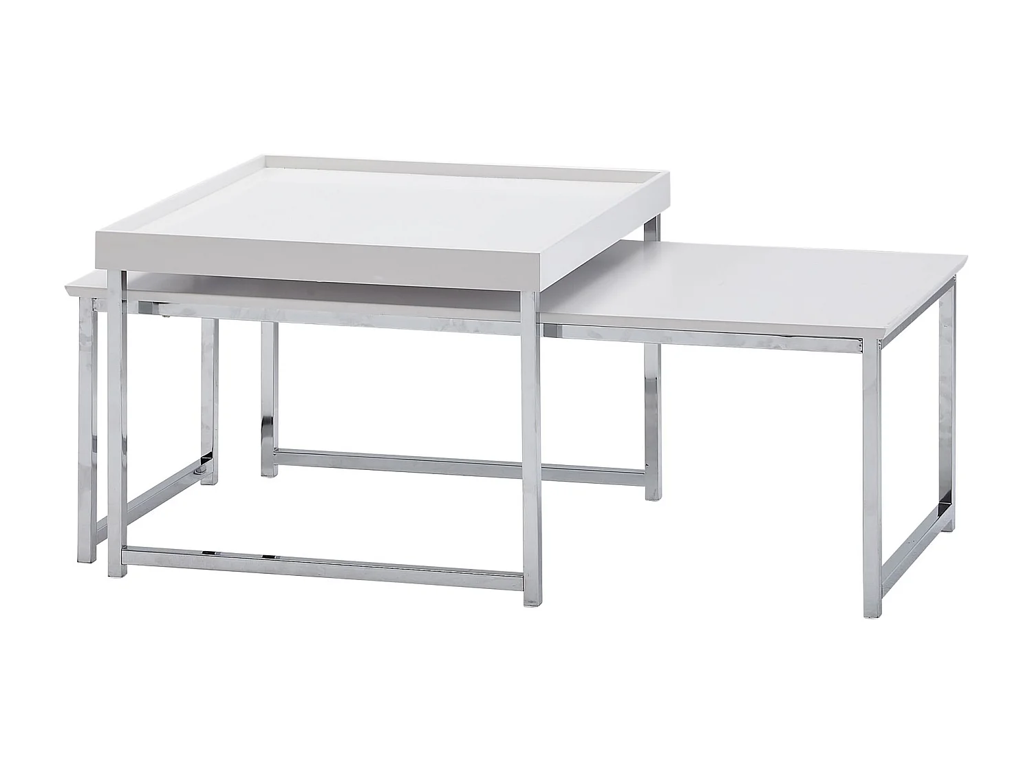 Set de 2 Table Basse Bois / Métal Carrée Blanc Moderne | Table d'appoint en 2 parties | Tables de