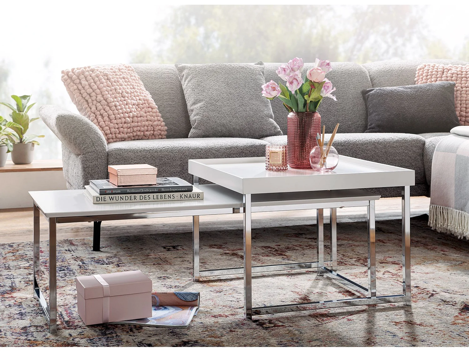 Set van 2 Salontafels - Hout/Wit/Zilver - Modern Design en Nestbaar
