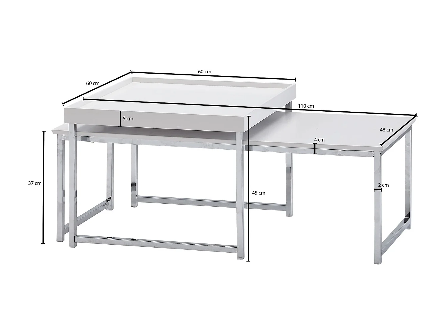 Set van 2 Salontafels - Hout/Wit/Zilver - Modern Design en Nestbaar