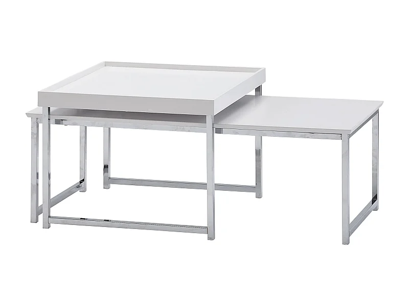 Set de 2 Table Basse Bois / Métal Carrée Blanc Moderne | Table d'appoint en 2 parties | Tables de