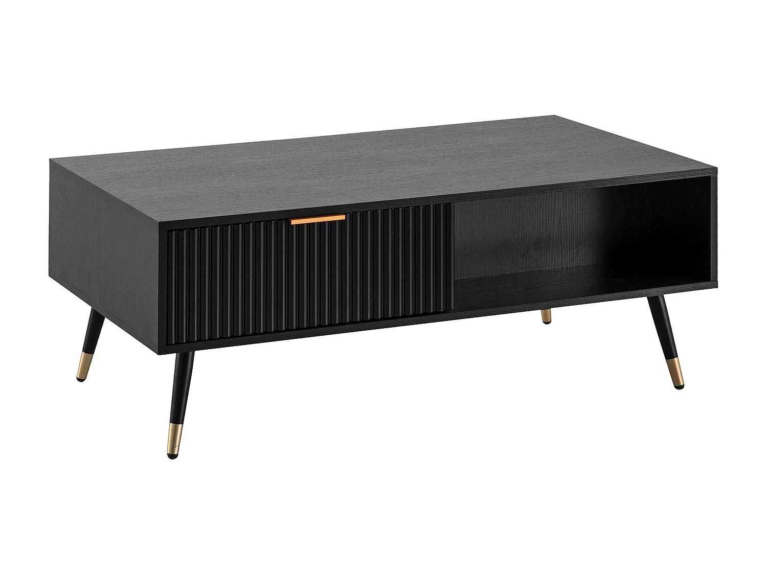 Table Basse de Salon Noir avec Décor Chêne 110x60x43 cm Rectangulaire | Grande Table de Canapé