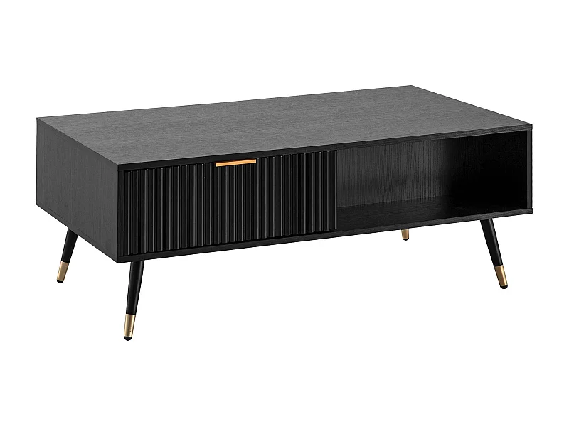 Table Basse de Salon Noir avec Décor Chêne 110x60x43 cm Rectangulaire | Grande Table de Canapé