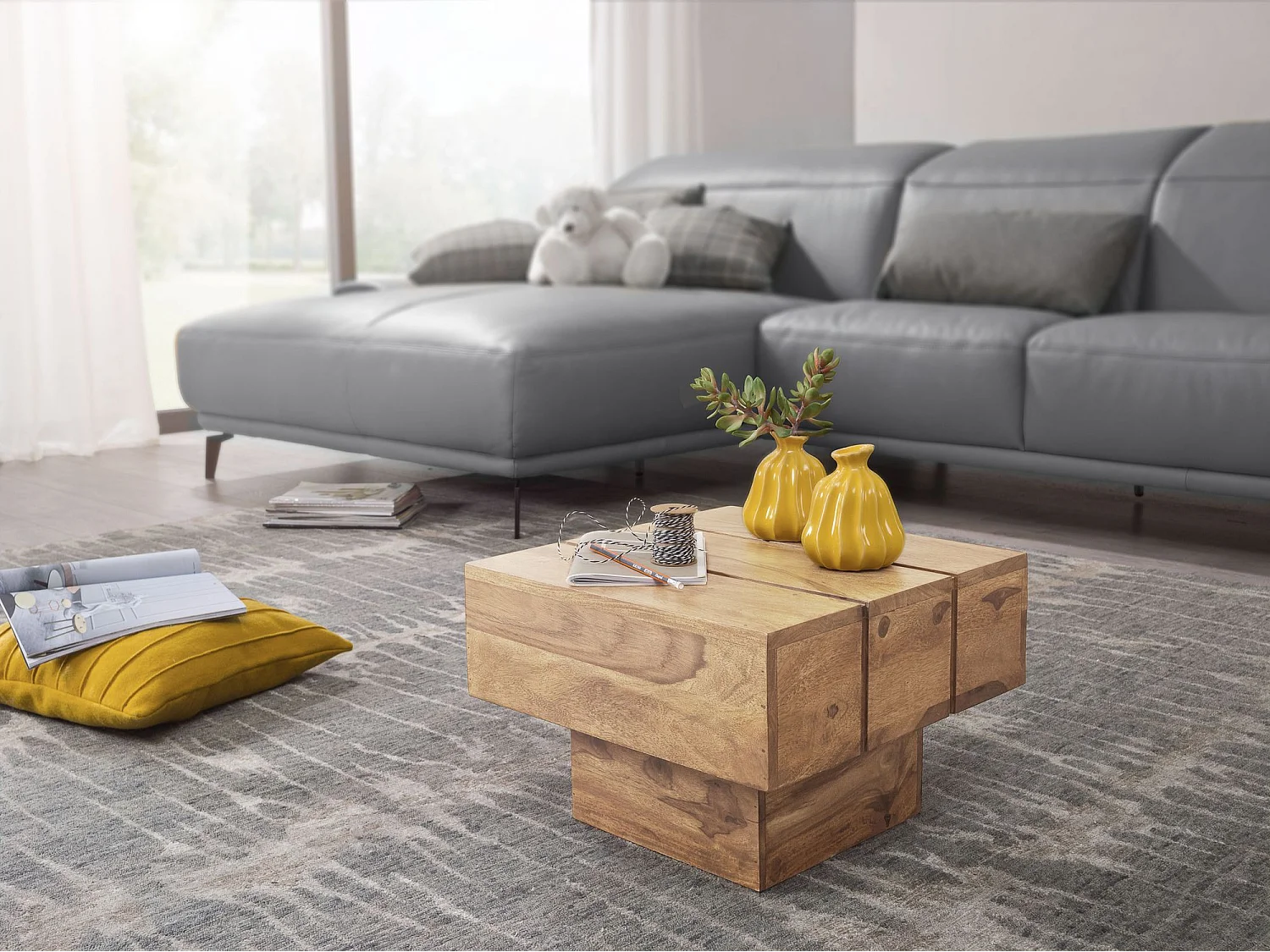 table d'appoint table de salon en bois d'acacia massif 44 x 44 x 30 cm table basse maison de