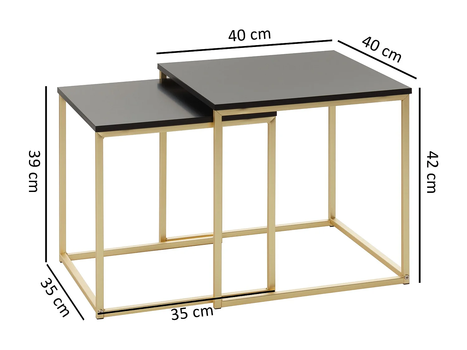 CALA zwart / goud bijzettafel MDF / metaal | Salontafel set van 2 tafels | Kleine salontafel | Metalen tafel met houten plaat | Opbergtafel modern