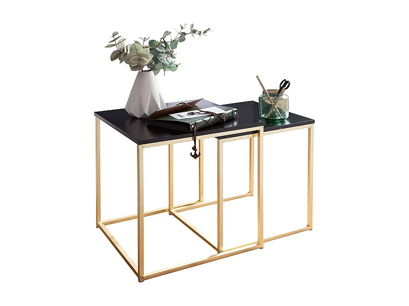 Table CALA Table d'appoint noir / or MDF / en métal | Table basse set de 2 tables | Petite table
