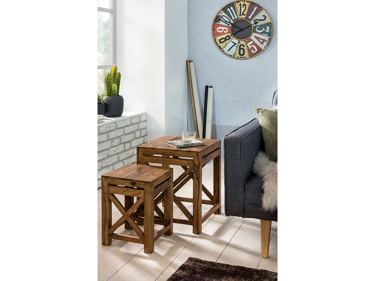 ensemble de 2 tables d'appoint PALI table de salon en bois massif de sheesham design table basse