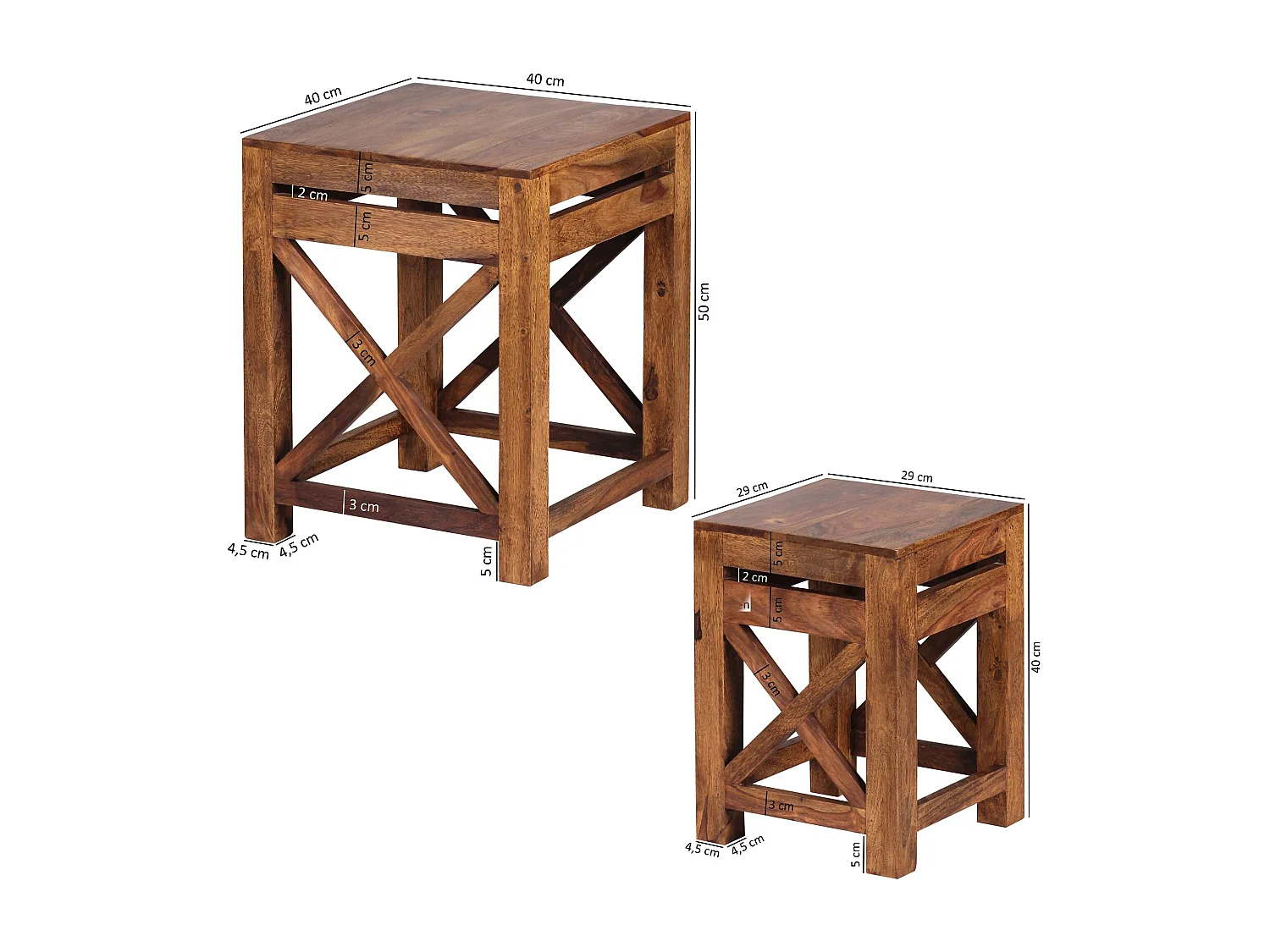 ensemble de 2 tables d'appoint PALI table de salon en bois massif de sheesham design table basse