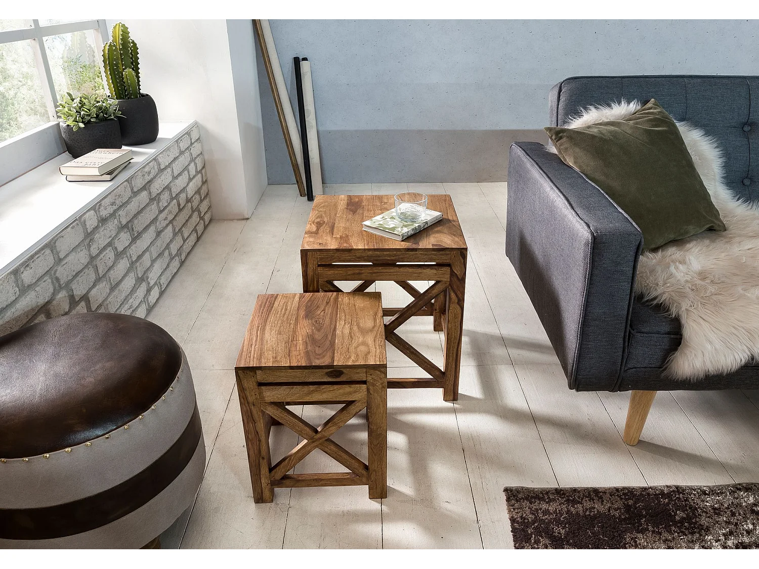 ensemble de 2 tables d'appoint PALI table de salon en bois massif de sheesham design table basse