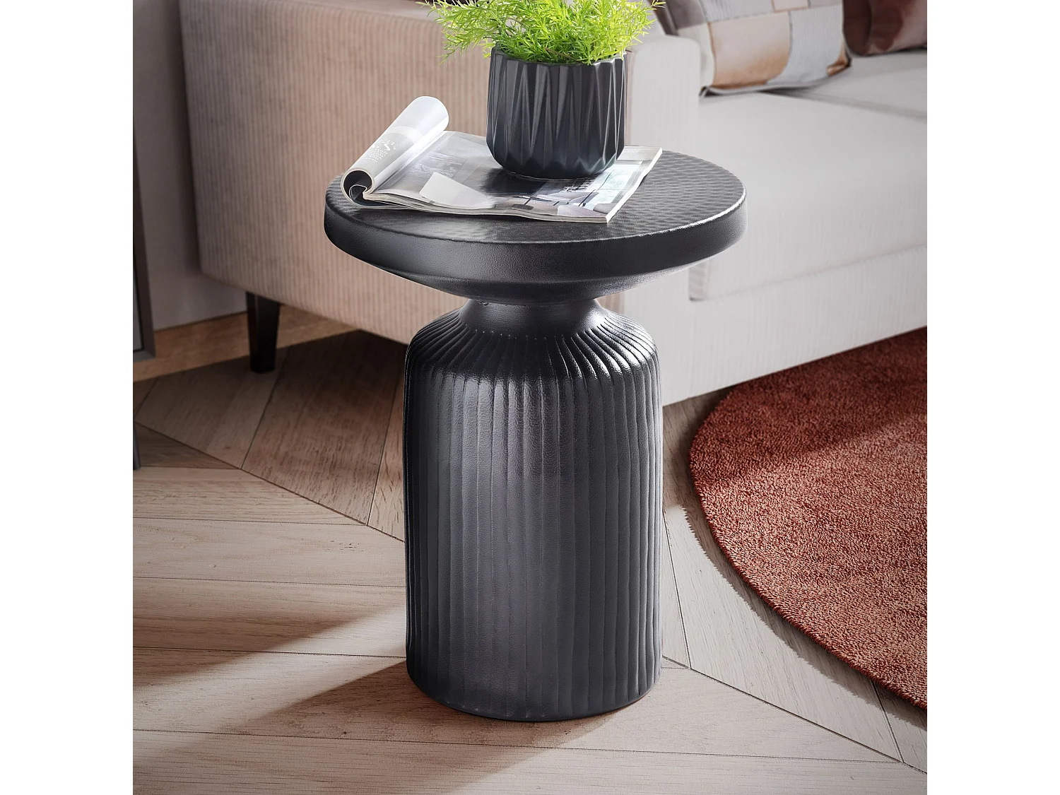 table d'appoint 40x40x50 cm métal noir table d'appoint ronde | Modèle de vague de table de salon
