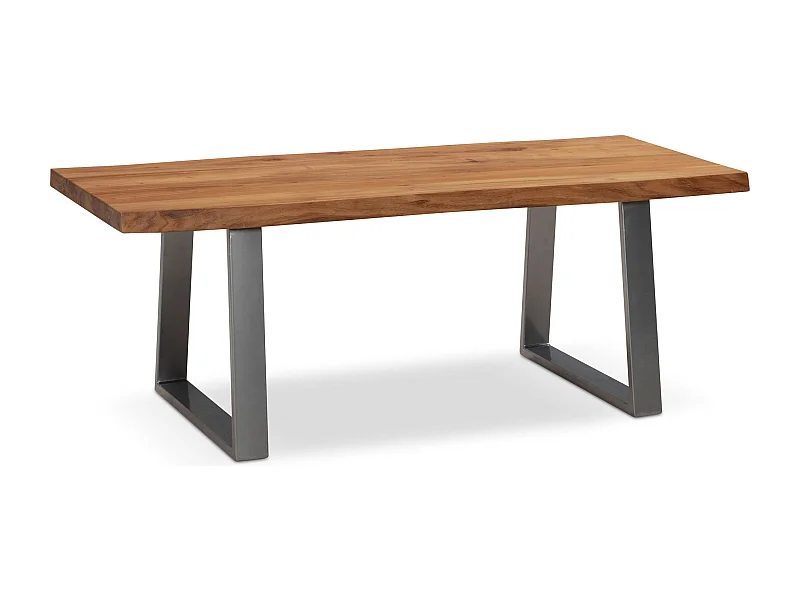 Couchtisch 120x60x46 cm Akazie Massivholz / Metall Baumkante, Design Wohnzimmertisch Rechteckig,