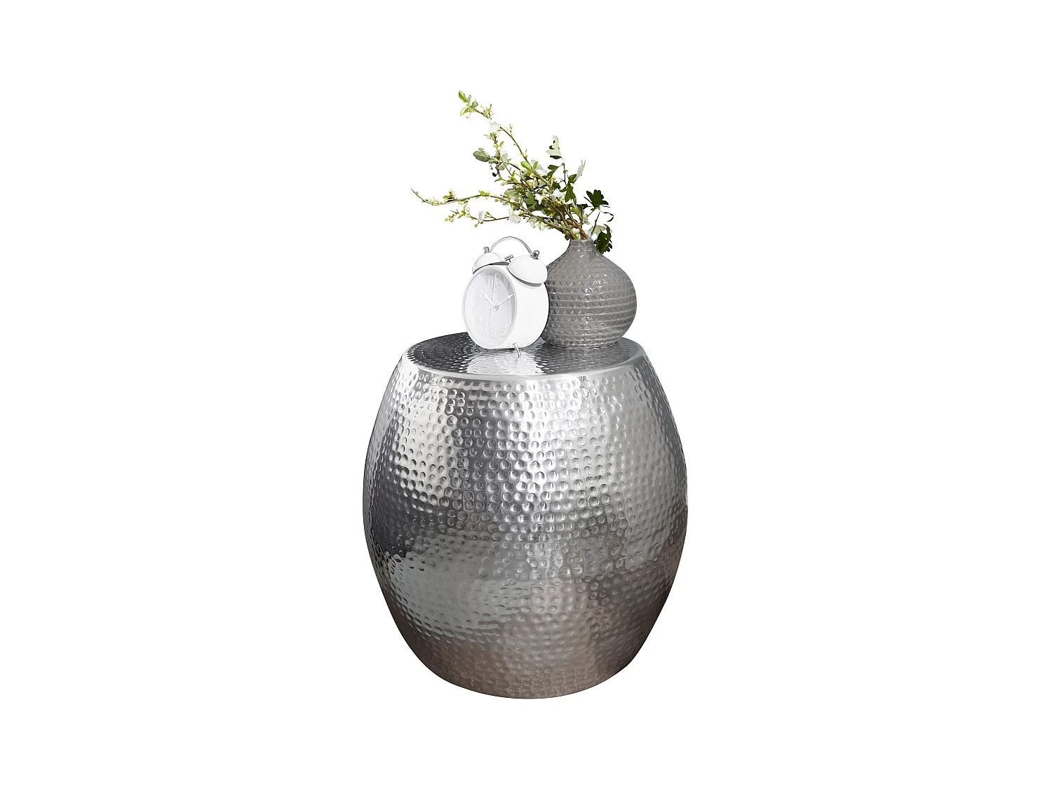 tabel PETRO 42 x 42 x 42 cm aluminiumzilverkleurig Dekotisch Oriental round | Designtafeltafel metaal Modern | Antischisch Schmal | Kleine Hammerschlag Abstelltisch