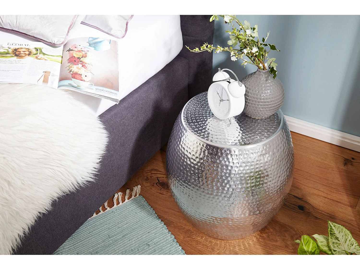 tabel PETRO 42 x 42 x 42 cm aluminiumzilverkleurig Dekotisch Oriental round | Designtafeltafel metaal Modern | Antischisch Schmal | Kleine Hammerschlag Abstelltisch