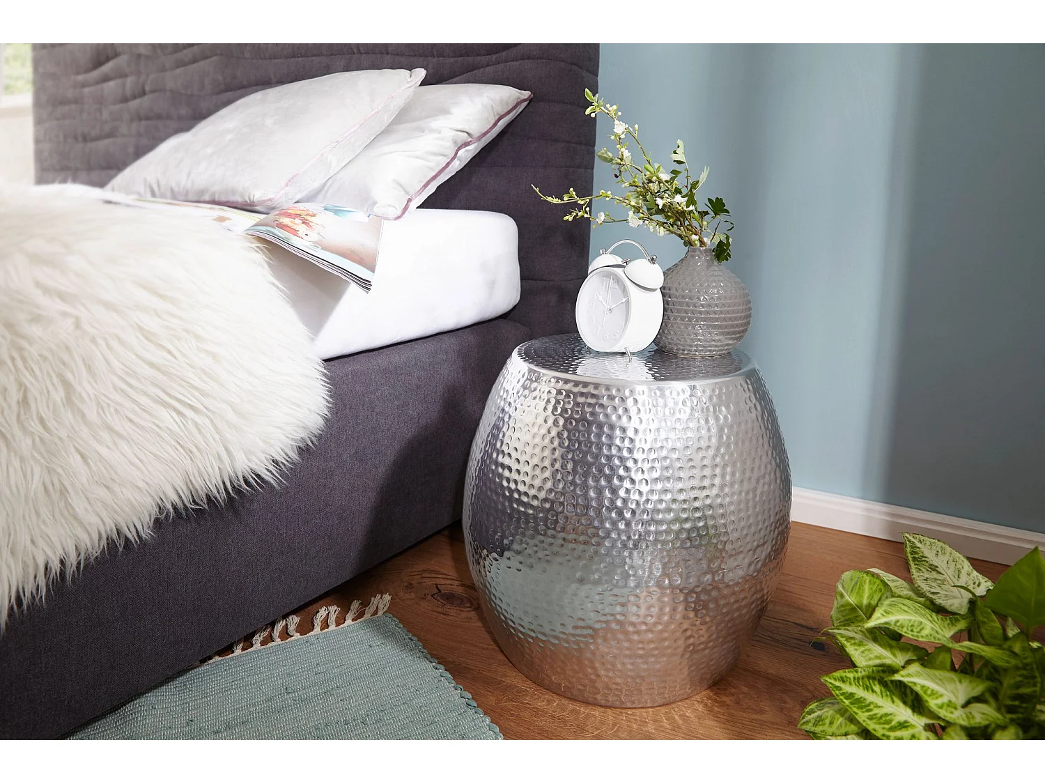 table d'appoint PETRO 42 x 42 x 42 cm table en aluminium argent oriental rond | Table de