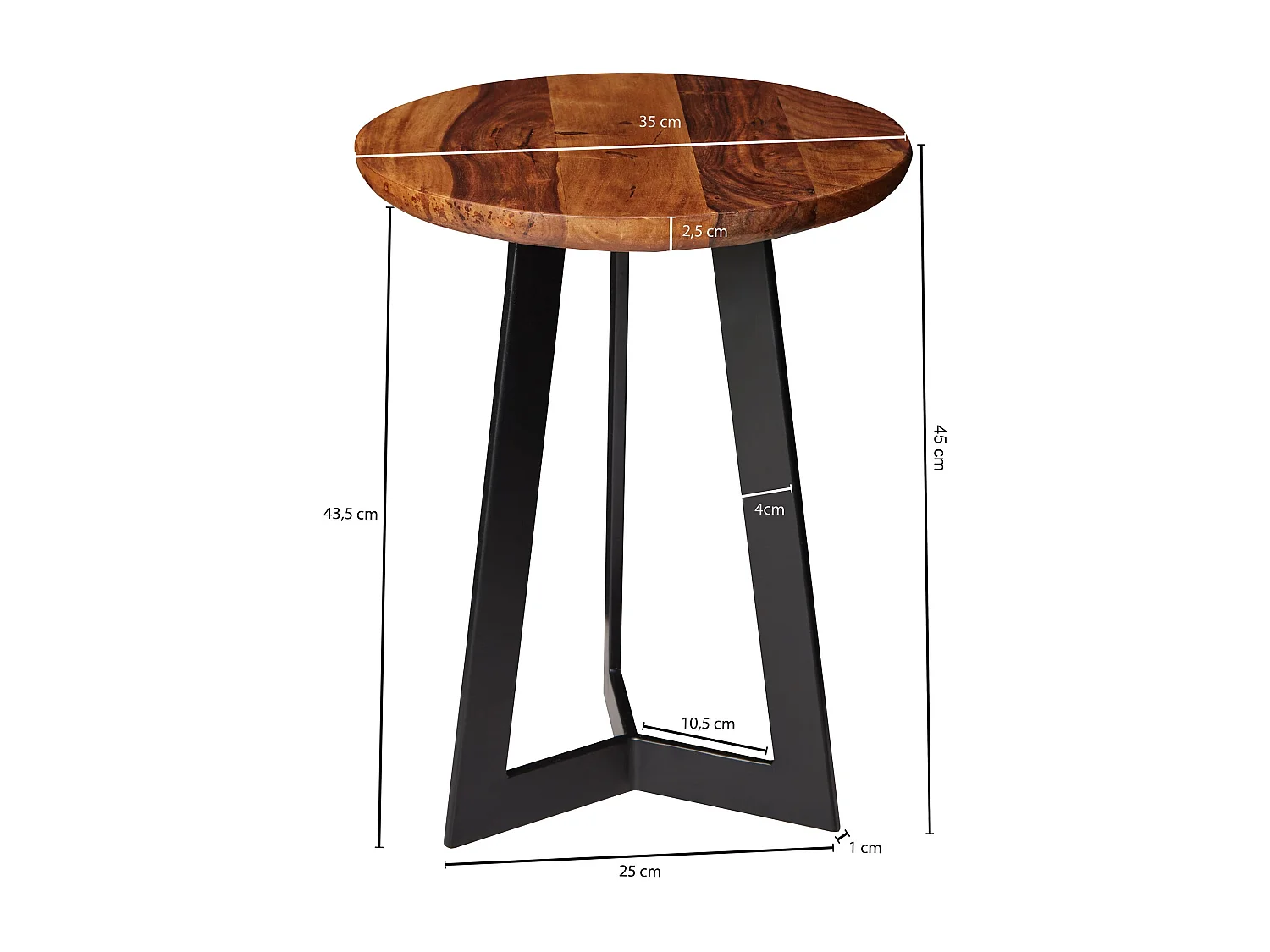 Table d'appoint 35 x 45 x 35 cm  en bois de Sheesham Pieds métalliques