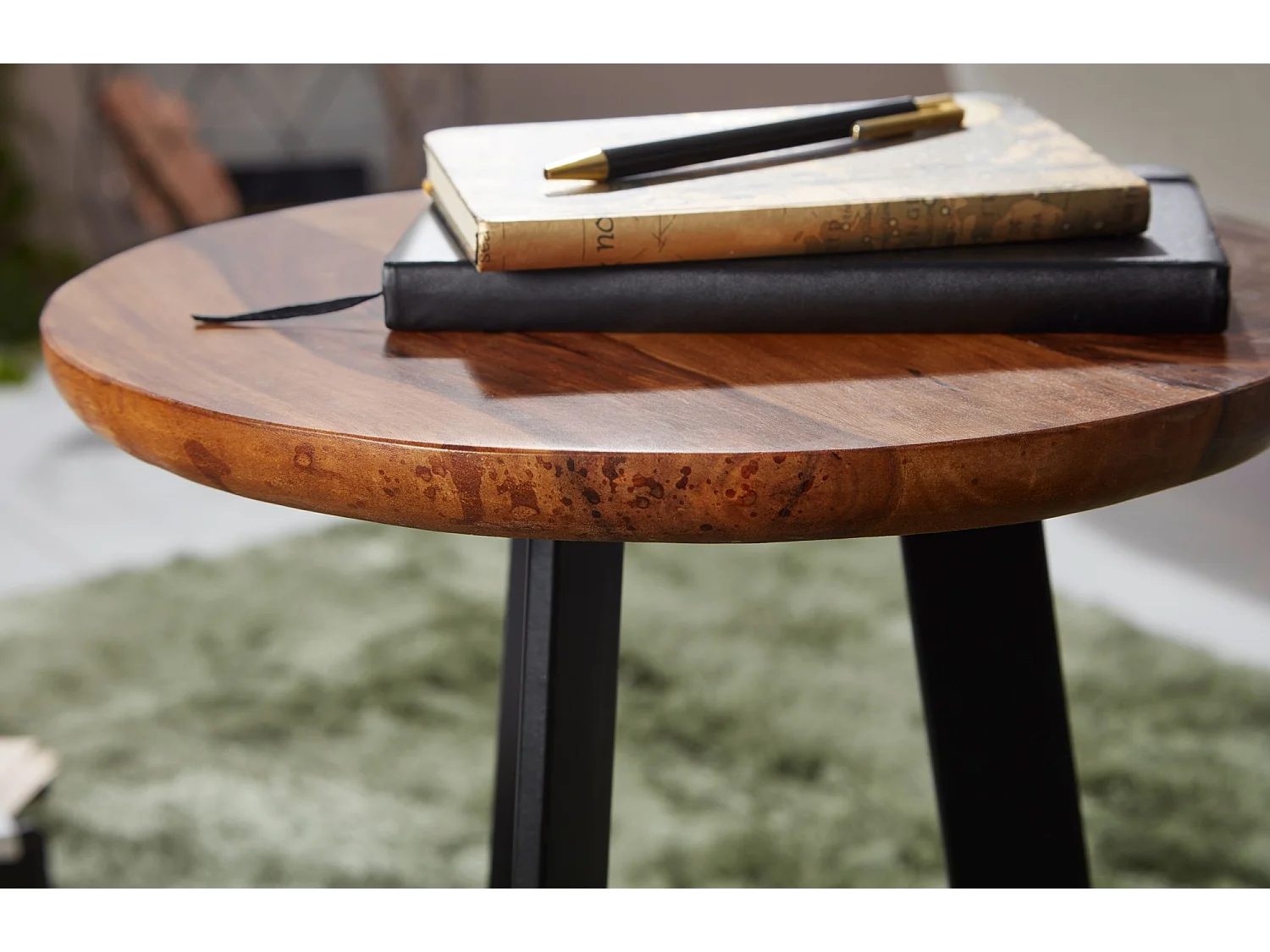 Table d'appoint 35 x 45 x 35 cm  en bois de Sheesham Pieds métalliques