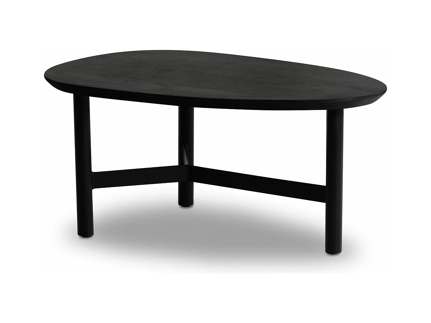 salontafel 86x50x37 cm mango massief hout / metaal zwarte salontafel | Design woonkamertafel niervorm | Driepoot salontafel woonkamer modern