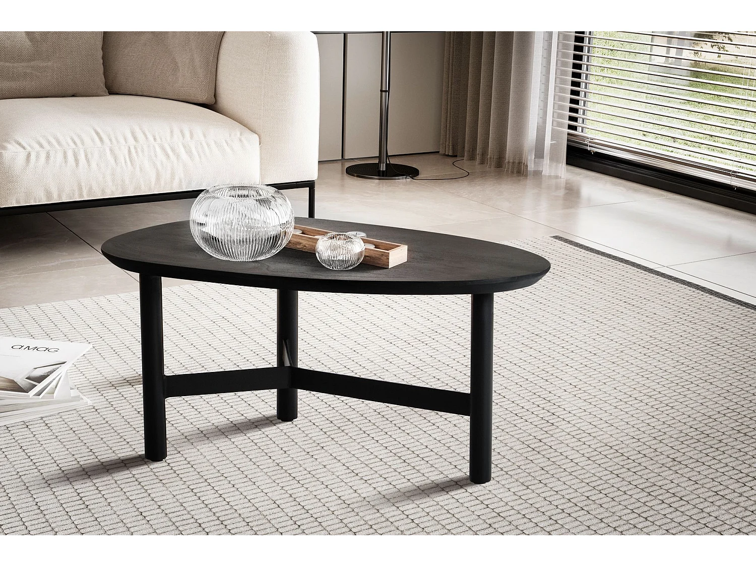 Couchtisch 86x50x37 cm Mango Massivholz / Metall Schwarz Sofatisch, Design Wohnzimmertisch