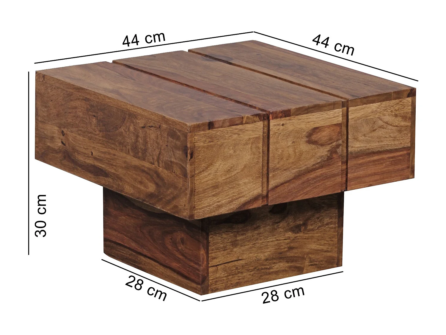 Beistelltisch Massivholz Sheesham Wohnzimmertisch 44 x 44 x 30 cm Couchtisch Massiv Landhaus Cube