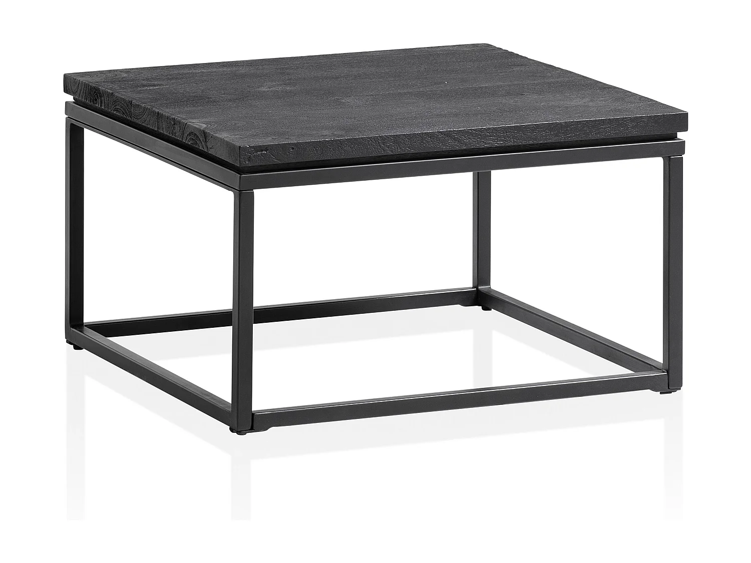 Table Basse de Salon Mango Bois Massif 60x60x35 cm Carrée Noir, Petite Table de Canapé, Design