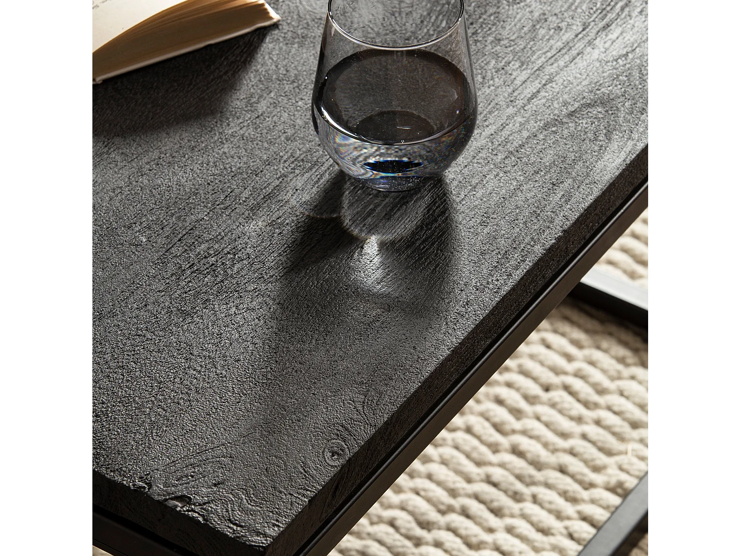 Table Basse de Salon Mango Bois Massif 60x60x35 cm Carrée Noir, Petite Table de Canapé, Design