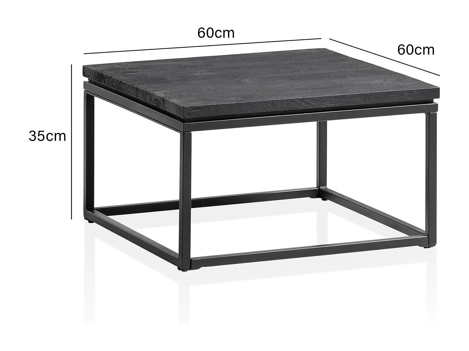 salontafel 60x60x35 cm mango massief hout / metaal zwart salontafel vierkant, design woonkamertafel met natuurlijke houtnerf, salontafel woonkamer modern