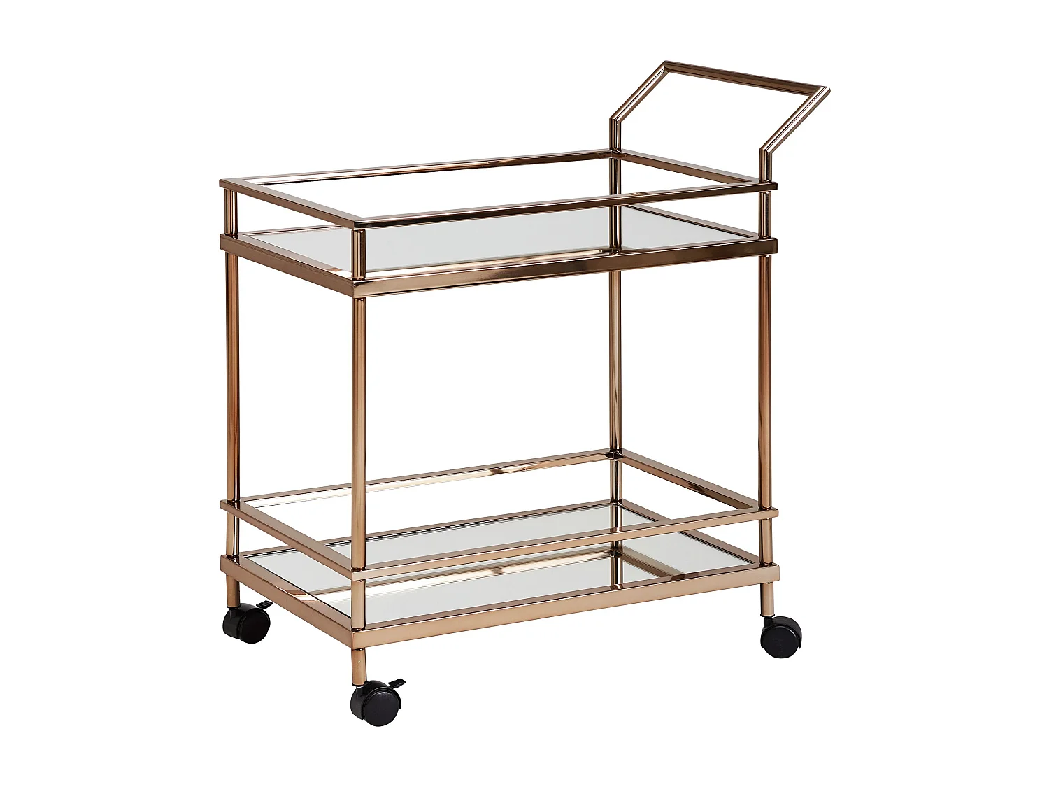 donker goud 2 niveaus met remmen | Bijzettafel op wielen Restauratierijtuig met glazen blad Keukenwagen | theewagen