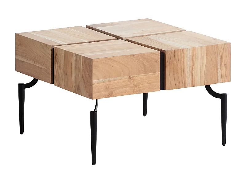 Couchtisch Akazie Massivholz 60x60x40 cm Quadratisch mit Metallgestell, Kleiner Sofatisch