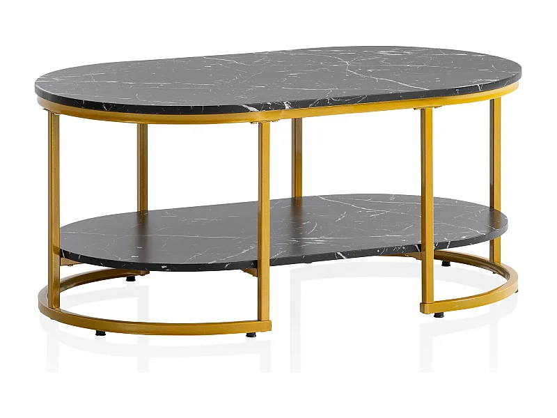 Couchtisch 100x60x45 cm Schwarz mit Marmor Optik, Design Wohnzimmertisch Rechteckig, Lounge